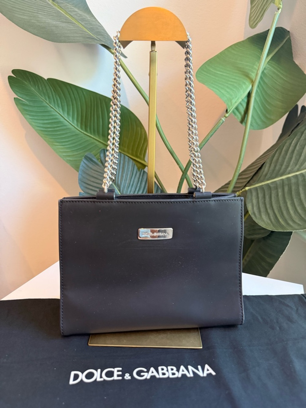 F/W 1995 Dolce & Gabbana Runway ID Bar Logo Chain Black Nylon Shoulder Bag - Picture 3 of 11